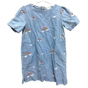 Crewcuts Rainbow Embroidered Chambray Blue‎ Shift Dress Pockets Size 6